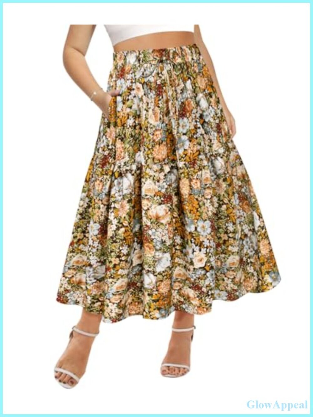 Plus Size Maxi Skirt Elastic High Waist Boho Pleated A-Line Tiered Long with